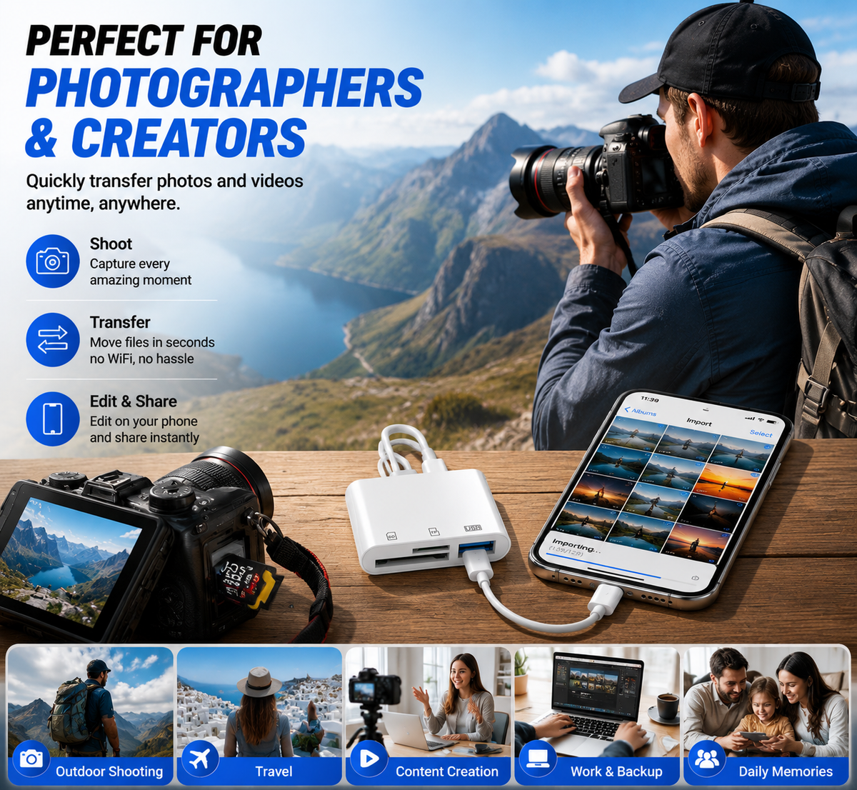 💥Limited-time 50% discount🔌 3-in-1 SD Card Reader for Phone & USB-C – Fast Photo & Video Transfer Adapter