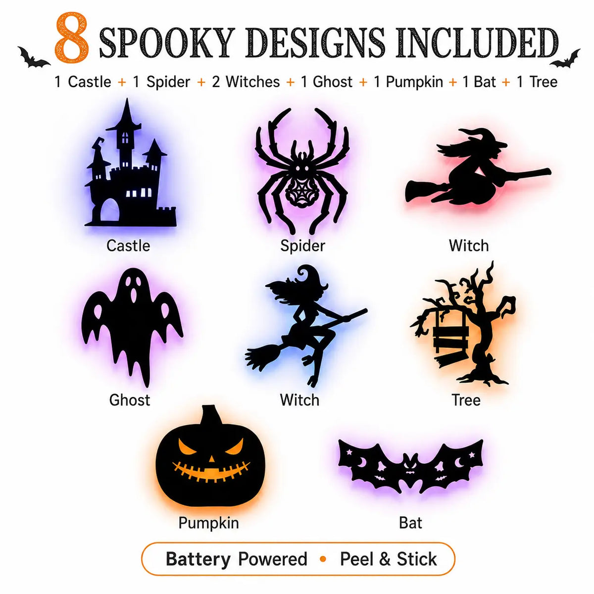 🎃 Halloween LED Spooky Wall Decorations - Glowing Peel & Stick Lights for Window, Door, Porch, Garage & Party