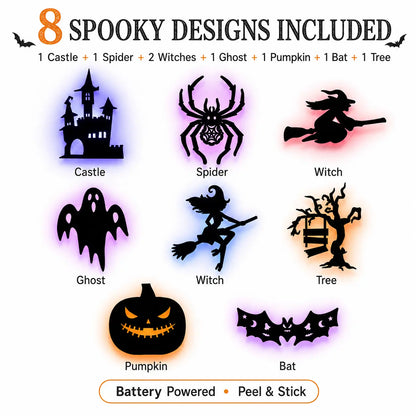 🎃 Halloween LED Spooky Wall Decorations - Glowing Peel & Stick Lights for Window, Door, Porch, Garage & Party