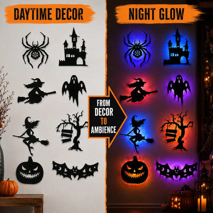 🎃 Halloween LED Spooky Wall Decorations - Glowing Peel & Stick Lights for Window, Door, Porch, Garage & Party
