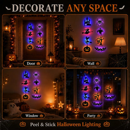 🎃 Halloween LED Spooky Wall Decorations - Glowing Peel & Stick Lights for Window, Door, Porch, Garage & Party