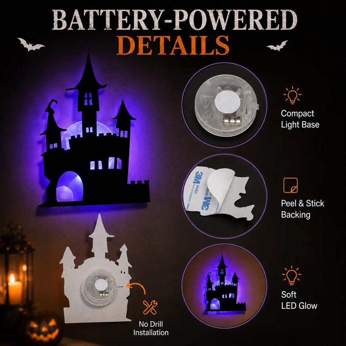 🎃 Halloween LED Spooky Wall Decorations - Glowing Peel & Stick Lights for Window, Door, Porch, Garage & Party