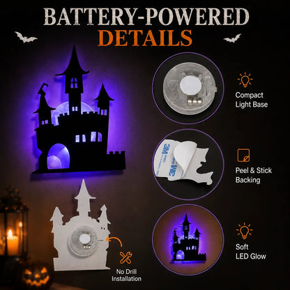 🎃 Halloween LED Spooky Wall Decorations - Glowing Peel & Stick Lights for Window, Door, Porch, Garage & Party