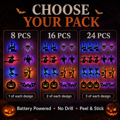 🎃 Halloween LED Spooky Wall Decorations - Glowing Peel & Stick Lights for Window, Door, Porch, Garage & Party