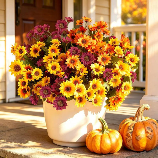 🍂 Bring Fall To Your Front Porch! 🌼 Realistic Artificial Mums — UV Resistant, No-Fade Autumn Flowers for Porch, Patio & Garden Decor