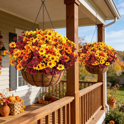 🍂 Bring Fall To Your Front Porch! 🌼 Realistic Artificial Mums — UV Resistant, No-Fade Autumn Flowers for Porch, Patio & Garden Decor