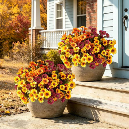 🍂 Bring Fall To Your Front Porch! 🌼 Realistic Artificial Mums — UV Resistant, No-Fade Autumn Flowers for Porch, Patio & Garden Decor