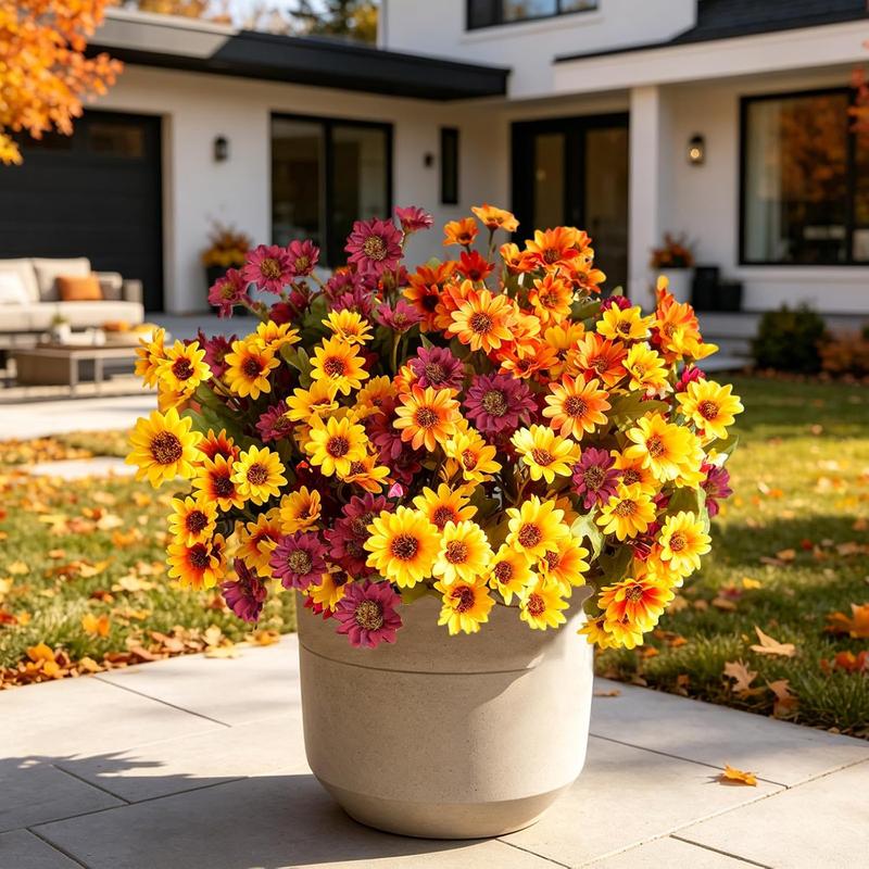 🍂 Bring Fall To Your Front Porch! 🌼 Realistic Artificial Mums — UV Resistant, No-Fade Autumn Flowers for Porch, Patio & Garden Decor